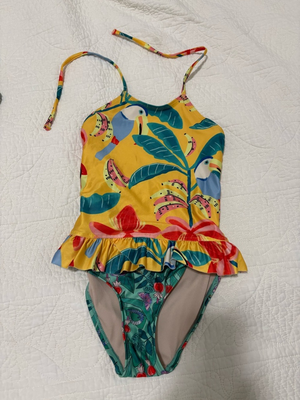 Tea Collection girls Yellow Tropical One-Piece Swimsuit with Ruffle